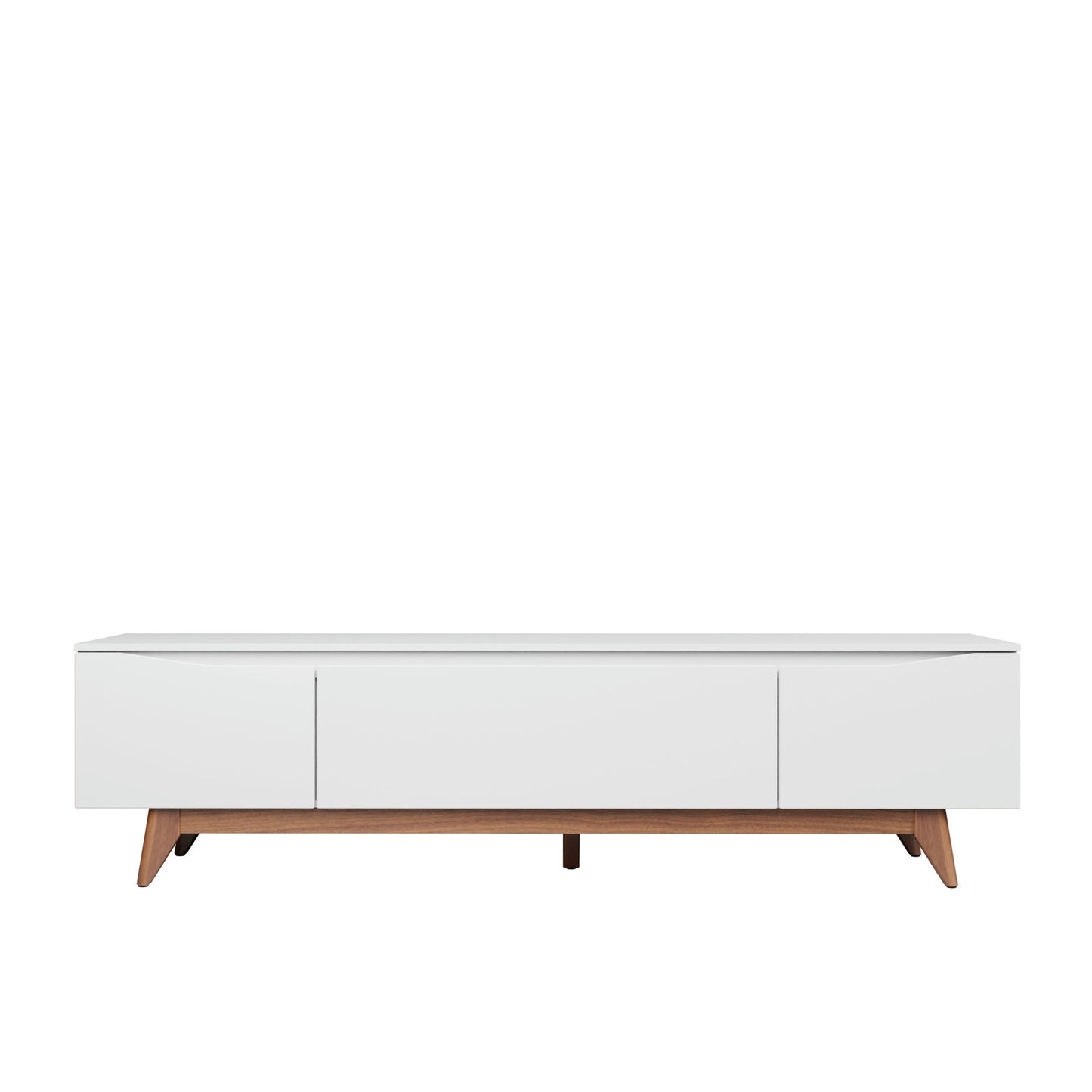 Salle 86.41" TV Stand with Solid Wood Legs in White Gloss