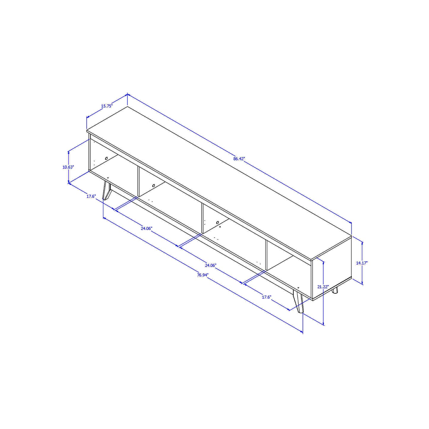 Salle 86.41" TV Stand with Solid Wood Legs in White Gloss