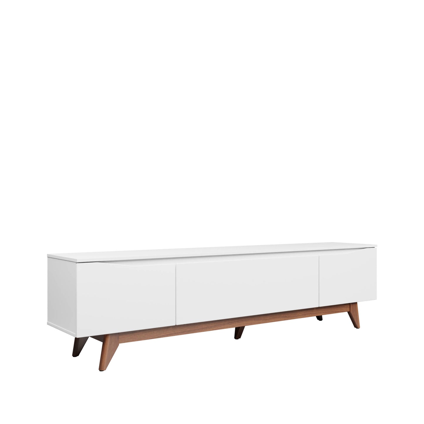 Salle 86.41" TV Stand with Solid Wood Legs in White Gloss