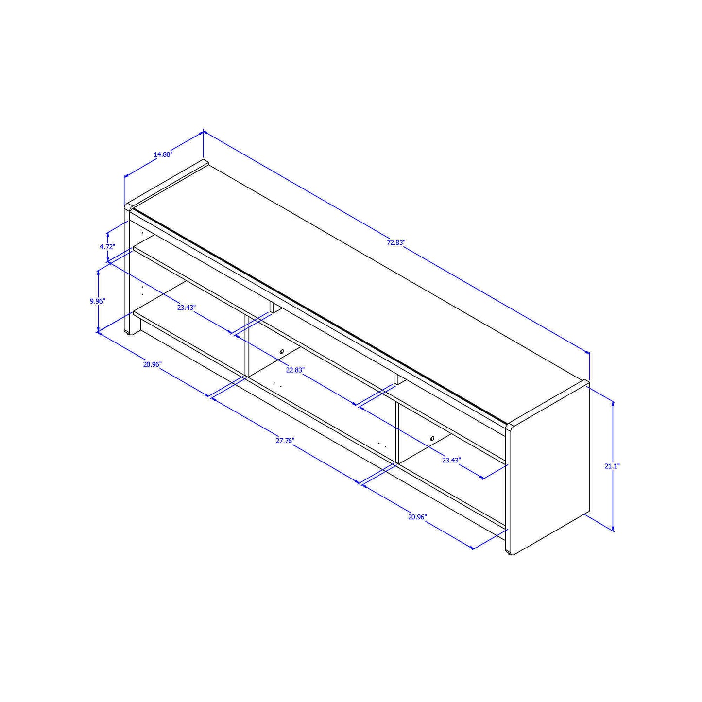 Munoz 72.83" TV Stand with 3 Compartments and Media Shelves in Grey Gloss