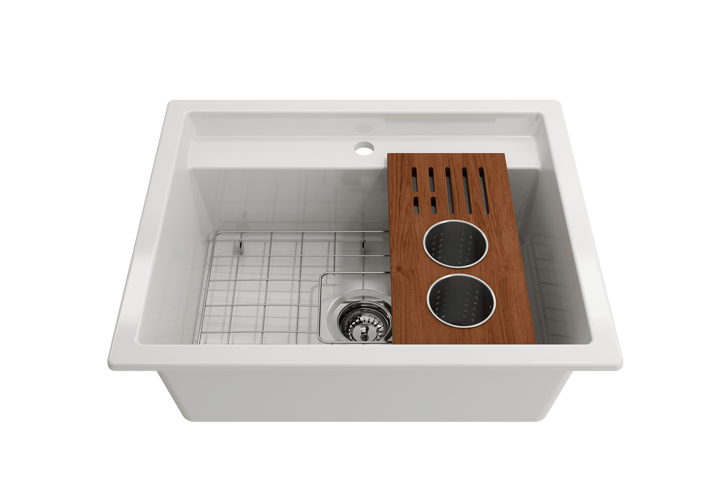 Prep Board Set for Workstation Sinks with 2 Round Steel Colanders & Knife Holder