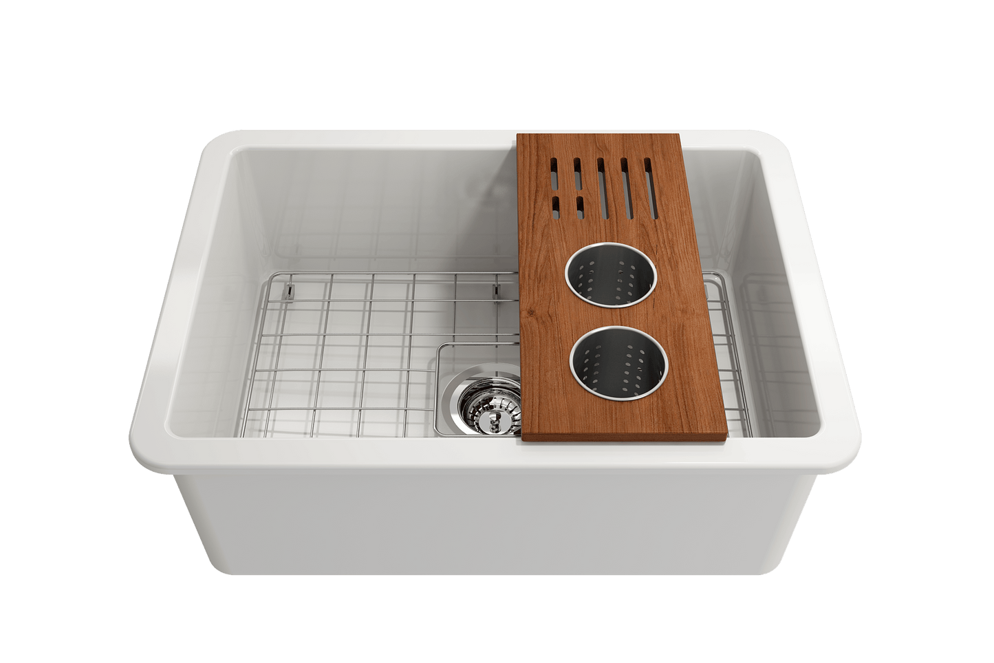 Prep Board Set for Workstation Sinks with 2 Round Steel Colanders & Knife Holder