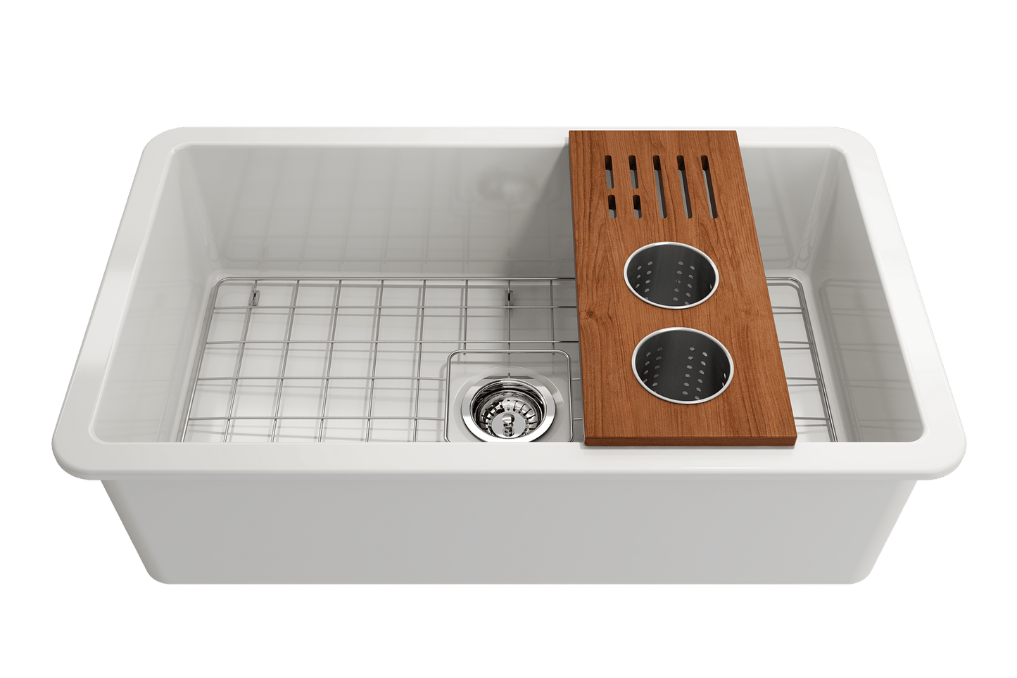 Prep Board Set for Workstation Sinks with 2 Round Steel Colanders & Knife Holder