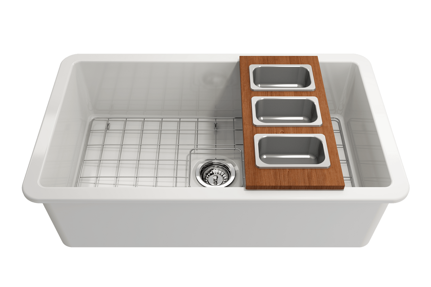 Prep Board Set for Workstation Sinks with 3 Rectangular Stainless Steel Bowls