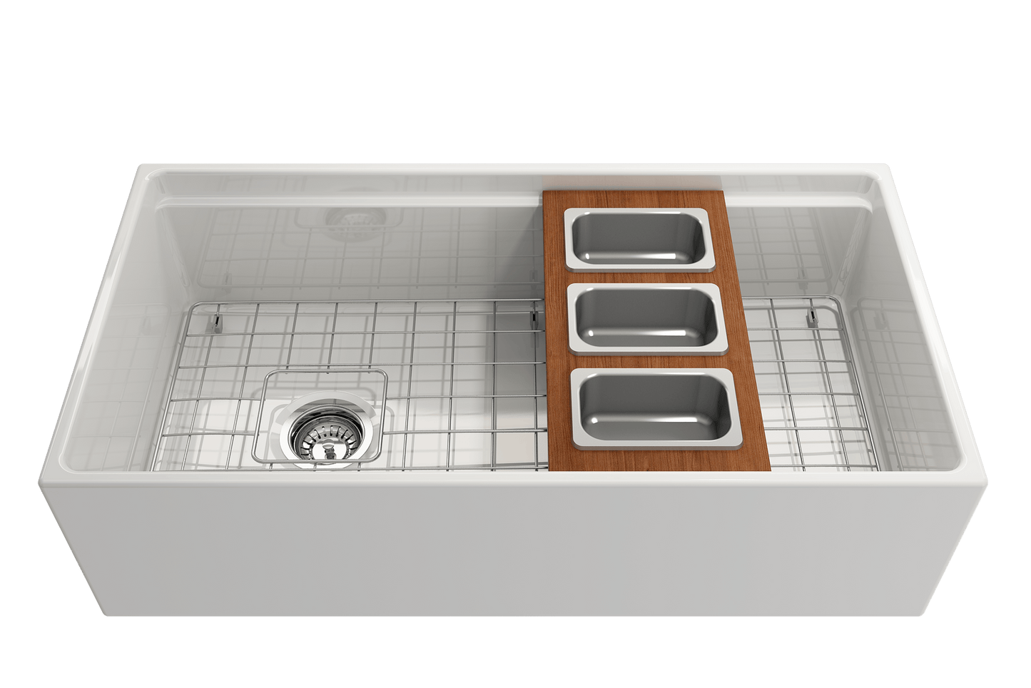 Prep Board Set for Workstation Sinks with 3 Rectangular Stainless Steel Bowls