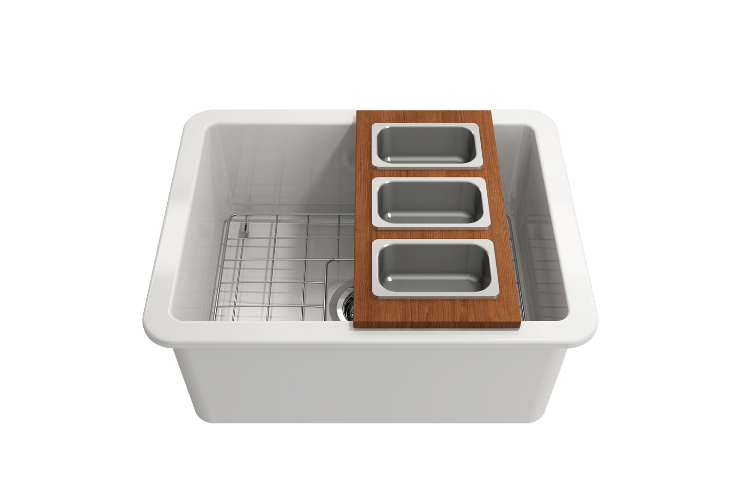 Prep Board Set for Workstation Sinks with 3 Rectangular Stainless Steel Bowls
