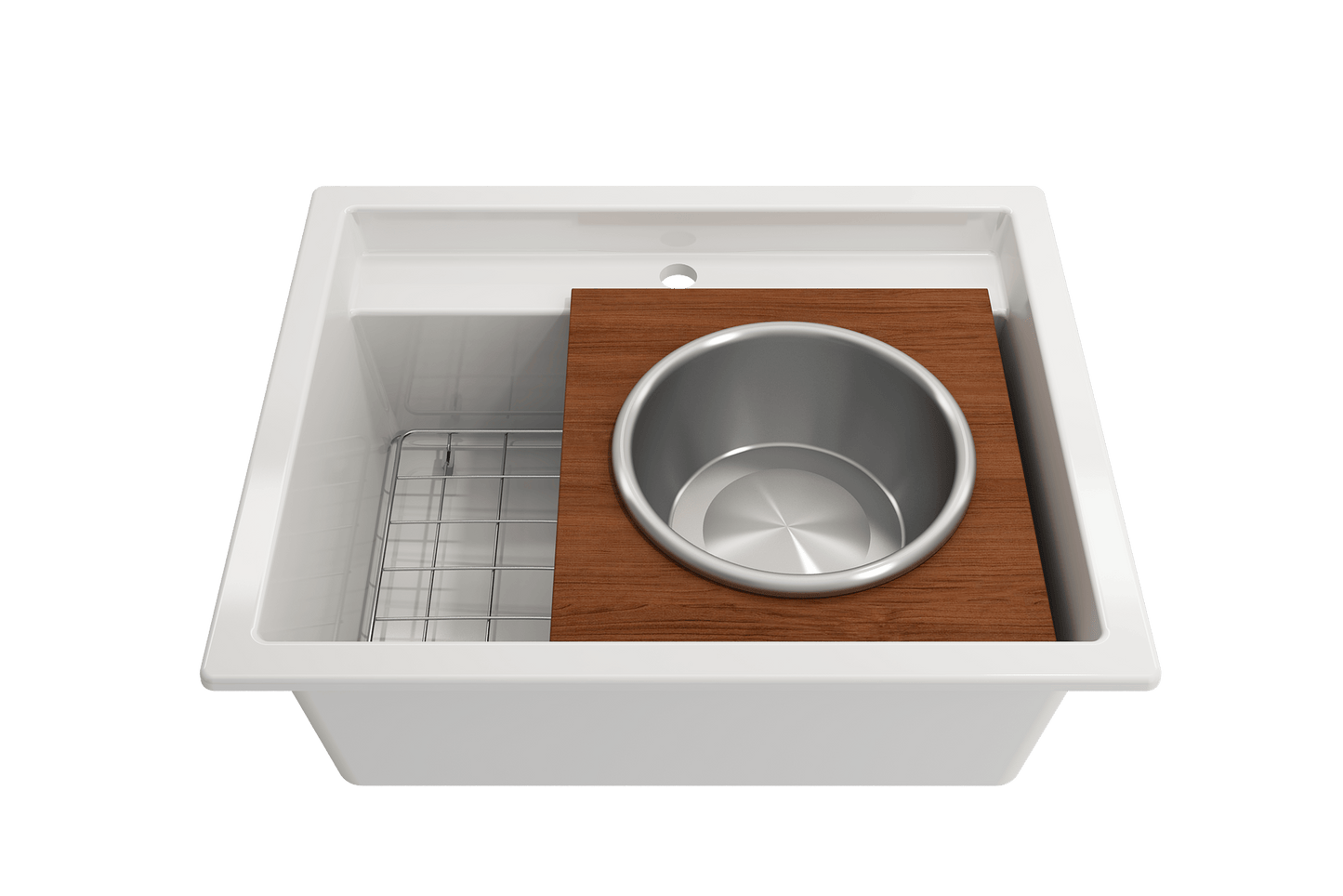 Prep Board Set for Workstation Sinks with Round Steel Mixing Bowl and Colander