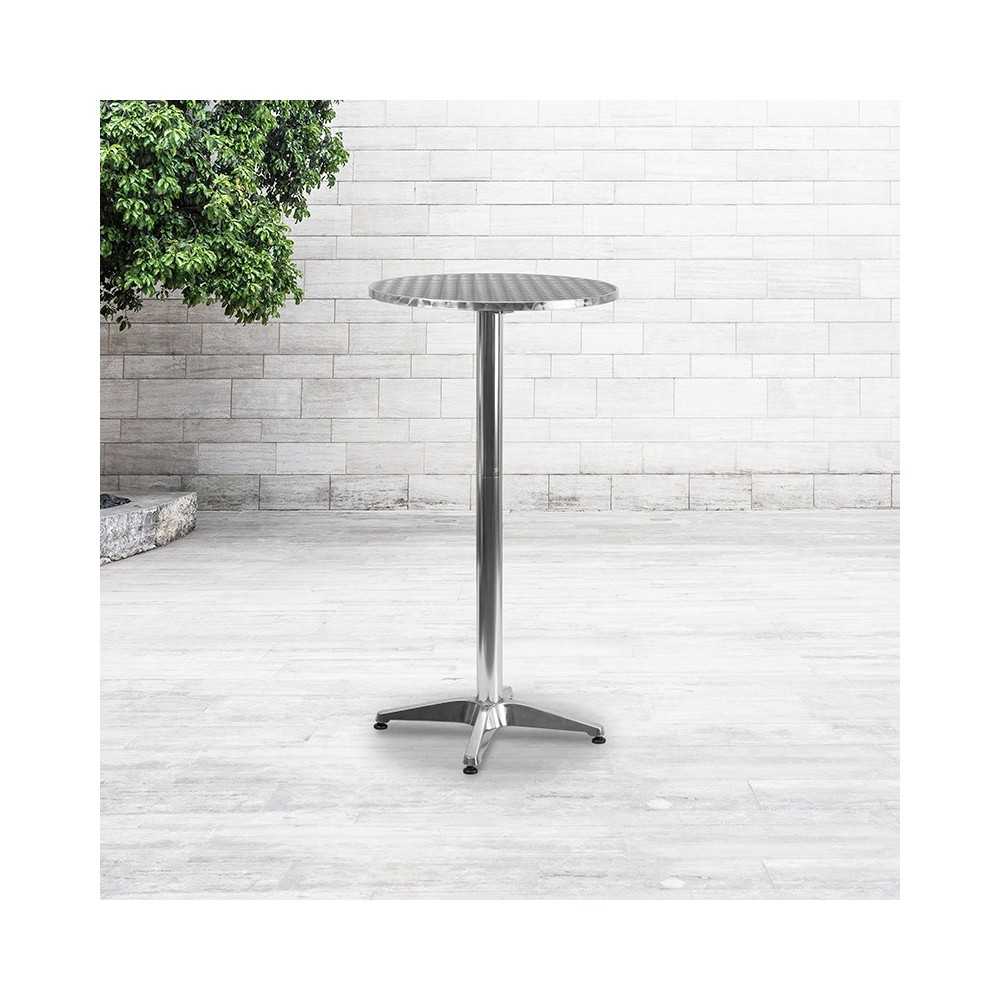 23.25" Round Aluminum Indoor-Outdoor Bar Height Table with Flip-Up Table