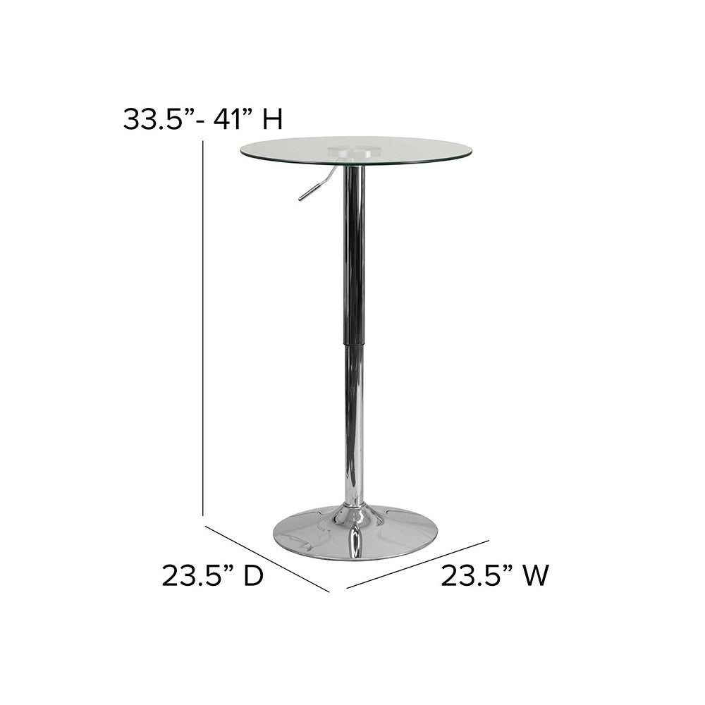 23.5'' Round Adjustable Height Glass Table (Adjustable Range 33.5'' - 41'')