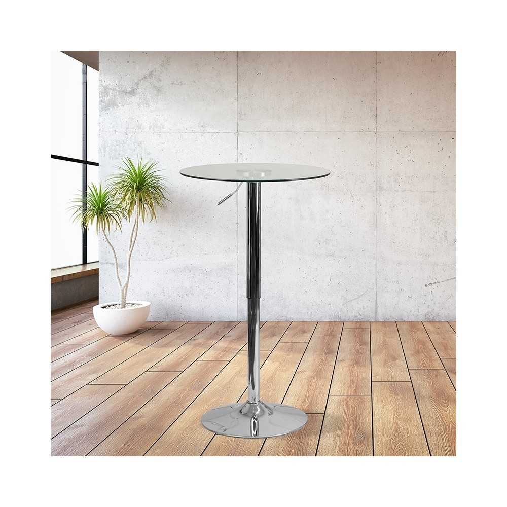 23.5'' Round Adjustable Height Glass Table (Adjustable Range 33.5'' - 41'')