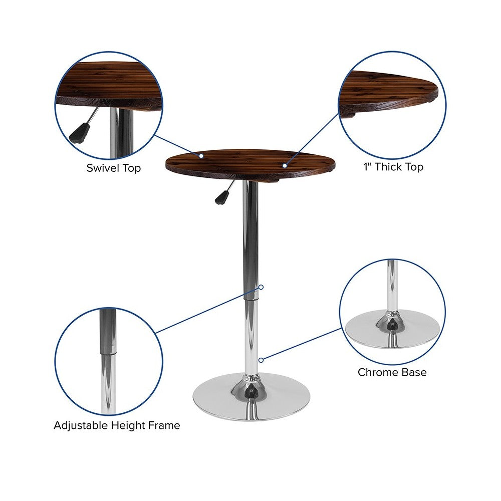 23.5'' Round Adjustable Height Rustic Pine Wood Table (Adjustable Range 26.25'' - 35.5'')