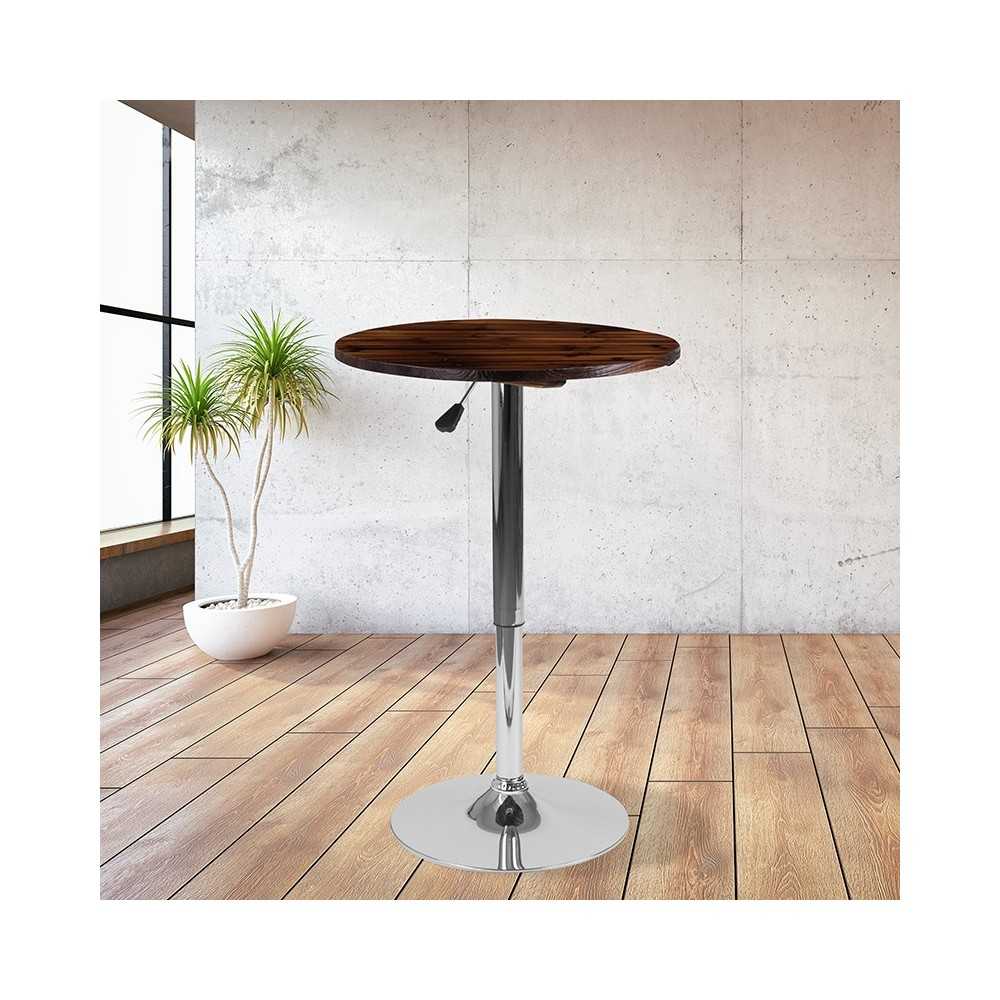 23.5'' Round Adjustable Height Rustic Pine Wood Table (Adjustable Range 26.25'' - 35.5'')