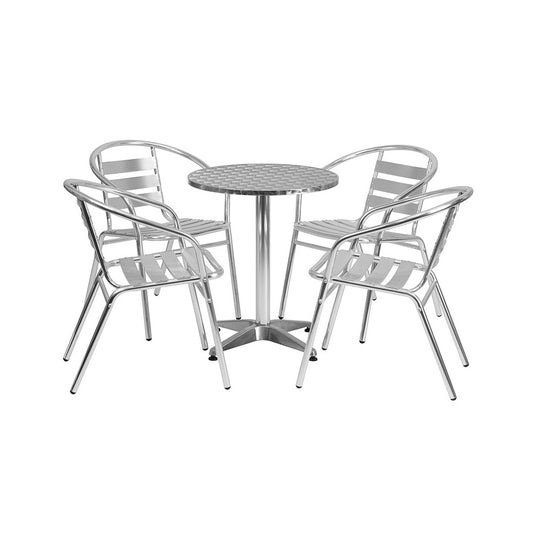 23.5'' Round Aluminum Indoor-Outdoor Table Set with 4 Slat Back Chairs