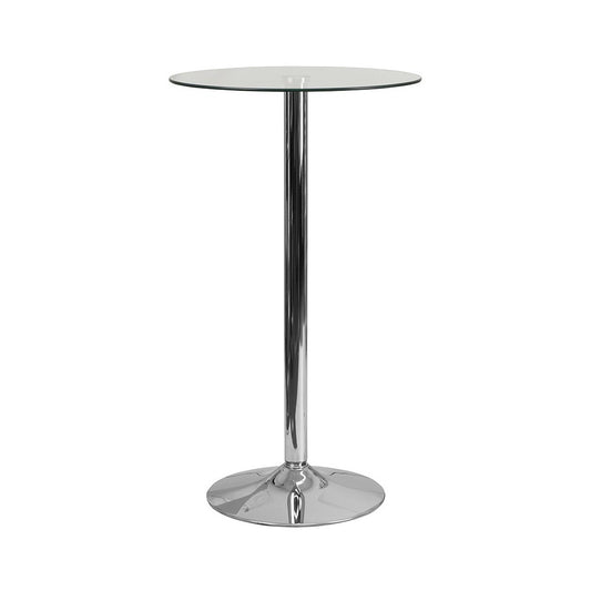 23.5'' Round Glass Table with 35.5''H Chrome Base