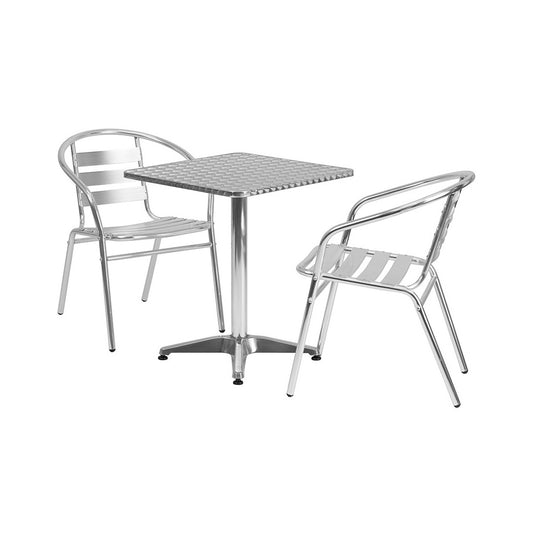 23.5'' Square Aluminum Indoor-Outdoor Table Set with 2 Slat Back Chairs