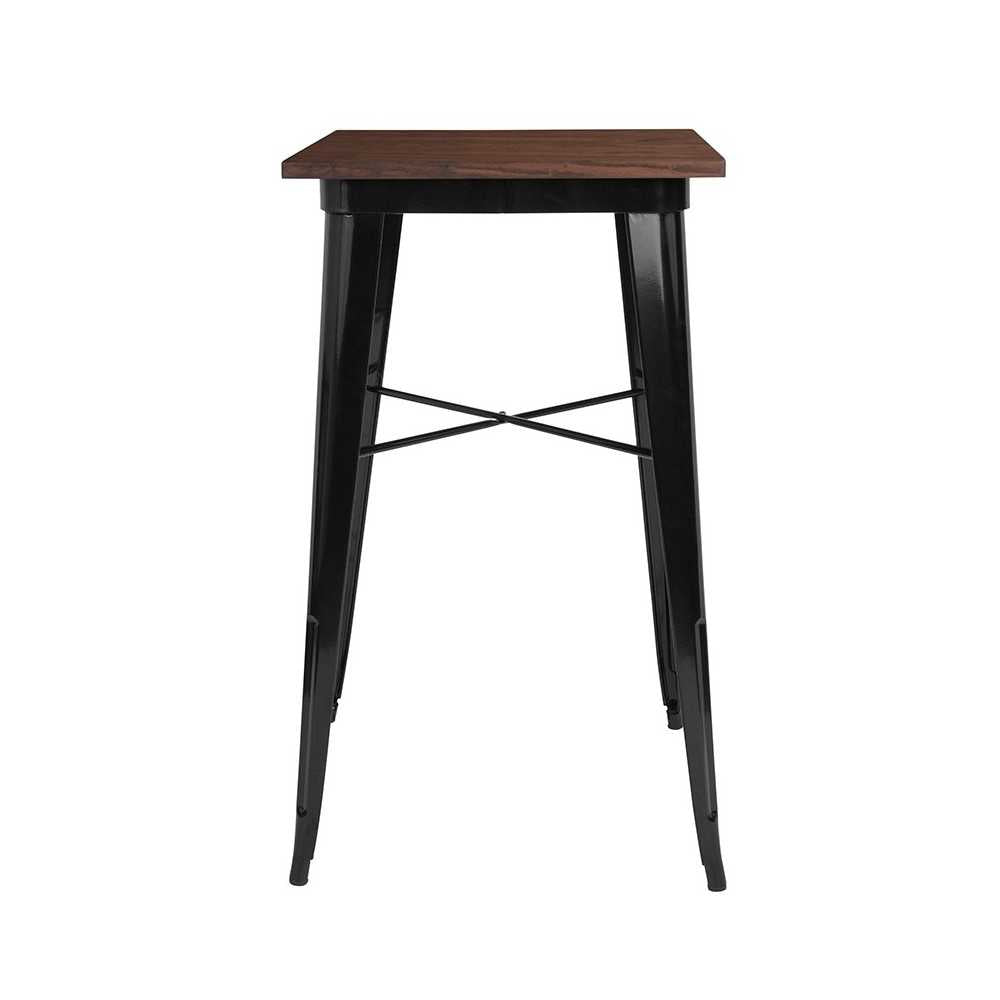 23.5" Square Black Metal Indoor Bar Height Table with Walnut Rustic Wood Top