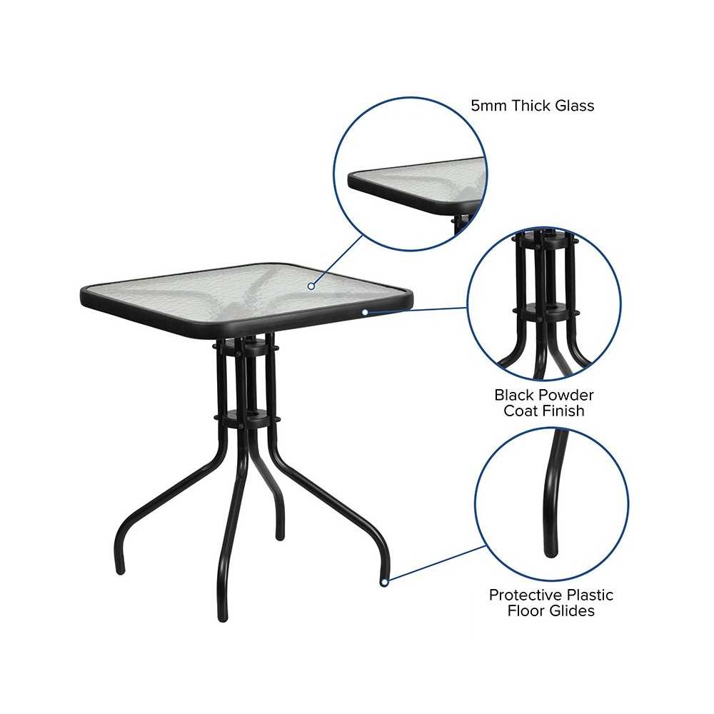 23.5'' Square Tempered Glass Metal Table