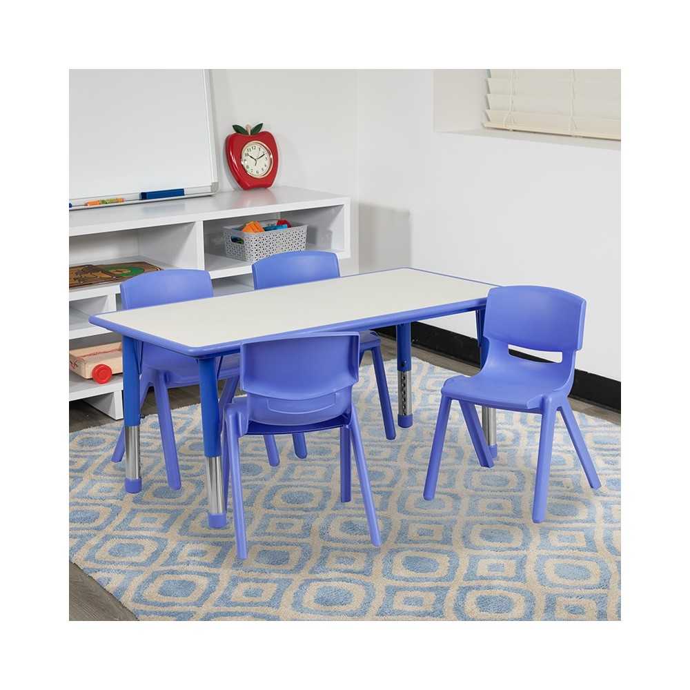 23.625''W x 47.25''L Rectangular Blue Plastic Height Adjustable Activity Table Set with 4 Chairs