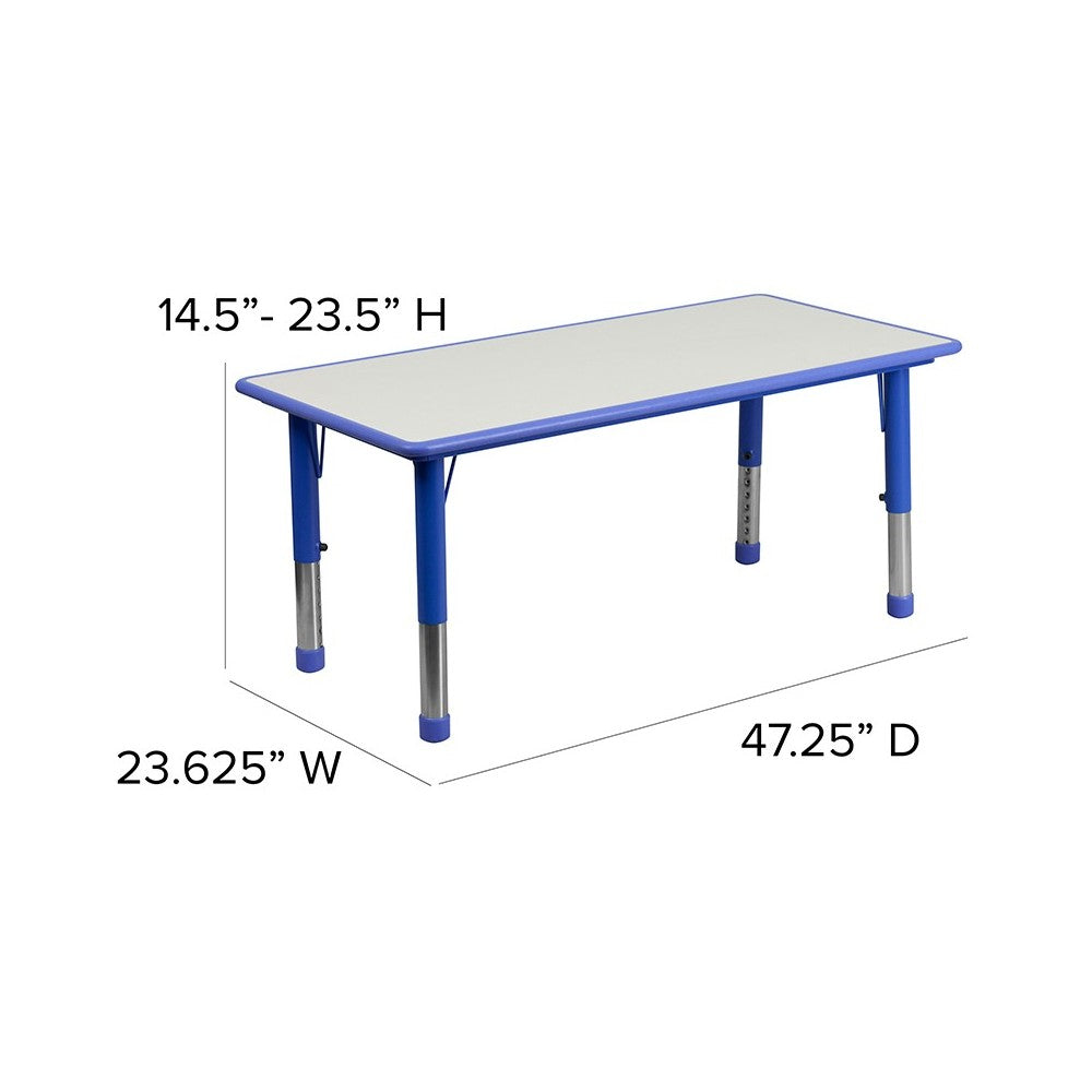 23.625''W x 47.25''L Rectangular Blue Plastic Height Adjustable Activity Table Set with 4 Chairs