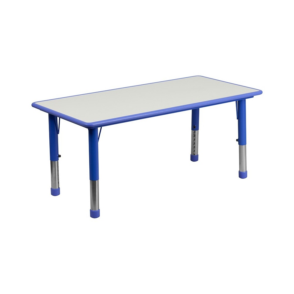 23.625''W x 47.25''L Rectangular Blue Plastic Height Adjustable Activity Table Set with 6 Chairs