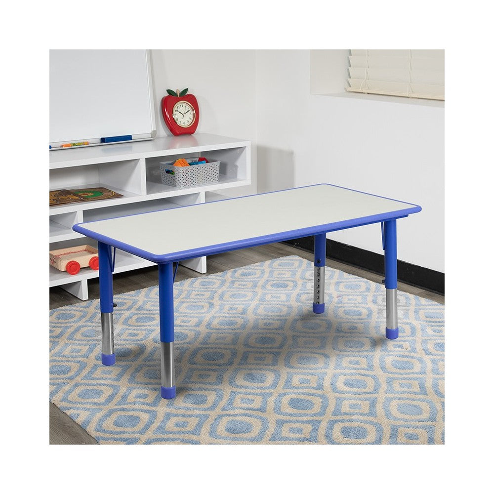 23.625''W x 47.25''L Rectangular Blue Plastic Height Adjustable Activity Table with Gray Top