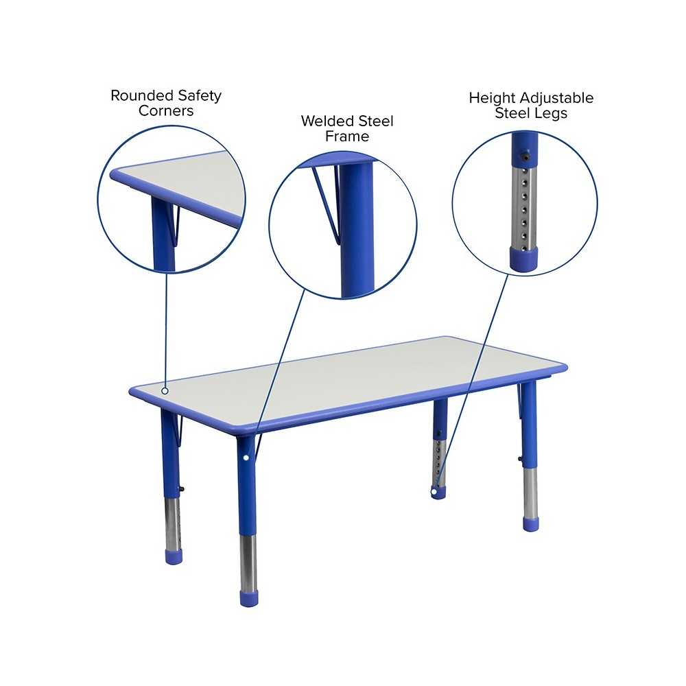 23.625''W x 47.25''L Rectangular Blue Plastic Height Adjustable Activity Table with Gray Top