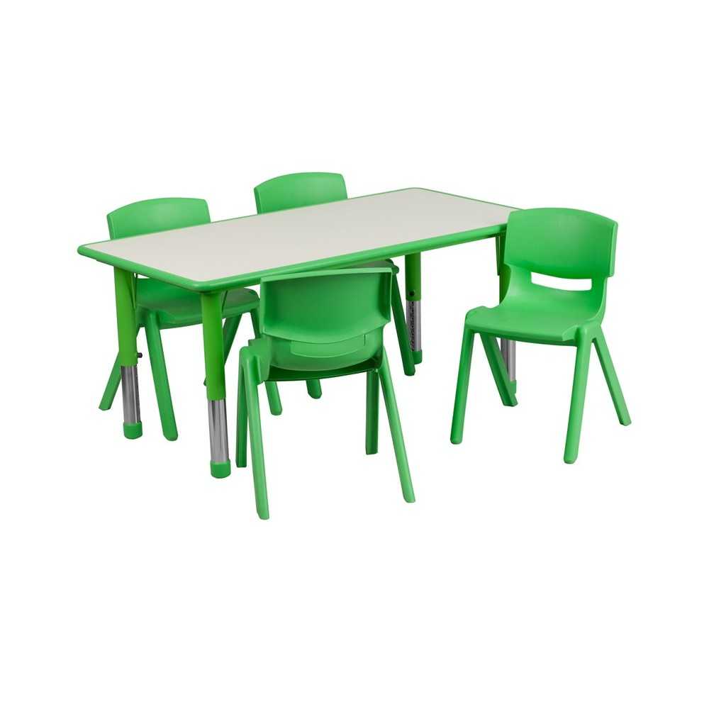 23.625''W x 47.25''L Rectangular Green Plastic Height Adjustable Activity Table Set with 4 Chairs