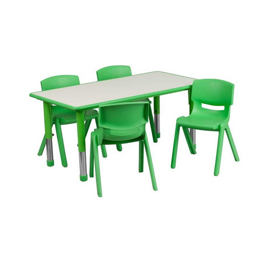 23.625''W x 47.25''L Rectangular Green Plastic Height Adjustable Activity Table Set with 4 Chairs