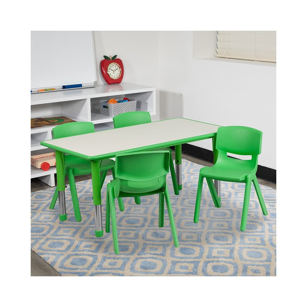 23.625''W x 47.25''L Rectangular Green Plastic Height Adjustable Activity Table Set with 4 Chairs