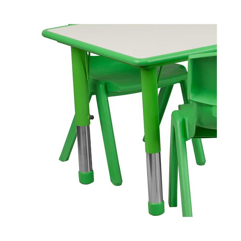 23.625''W x 47.25''L Rectangular Green Plastic Height Adjustable Activity Table Set with 6 Chairs