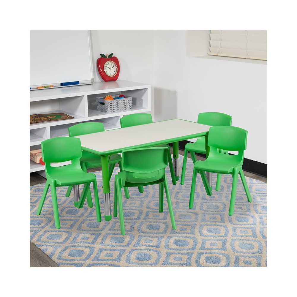 23.625''W x 47.25''L Rectangular Green Plastic Height Adjustable Activity Table Set with 6 Chairs