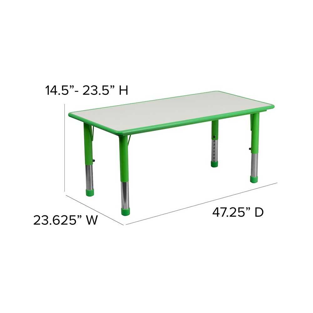 23.625''W x 47.25''L Rectangular Green Plastic Height Adjustable Activity Table Set with 6 Chairs