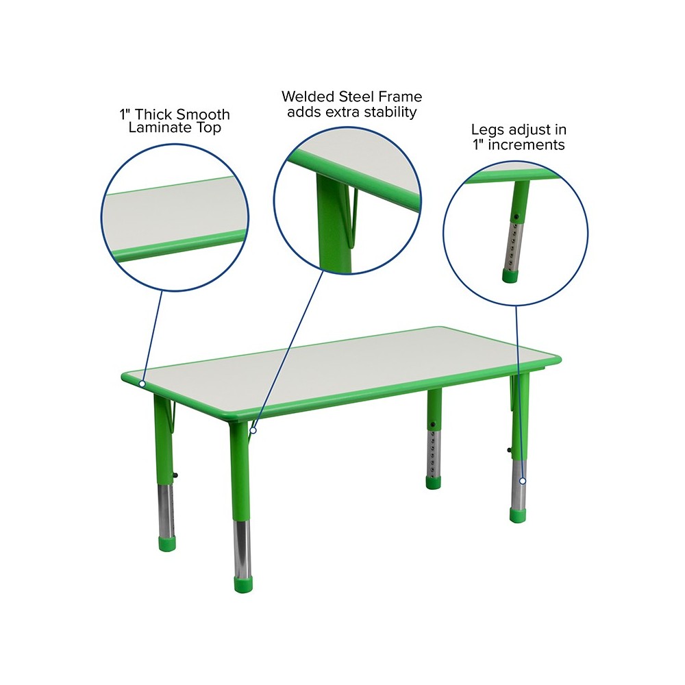 23.625''W x 47.25''L Rectangular Green Plastic Height Adjustable Activity Table with Gray Top