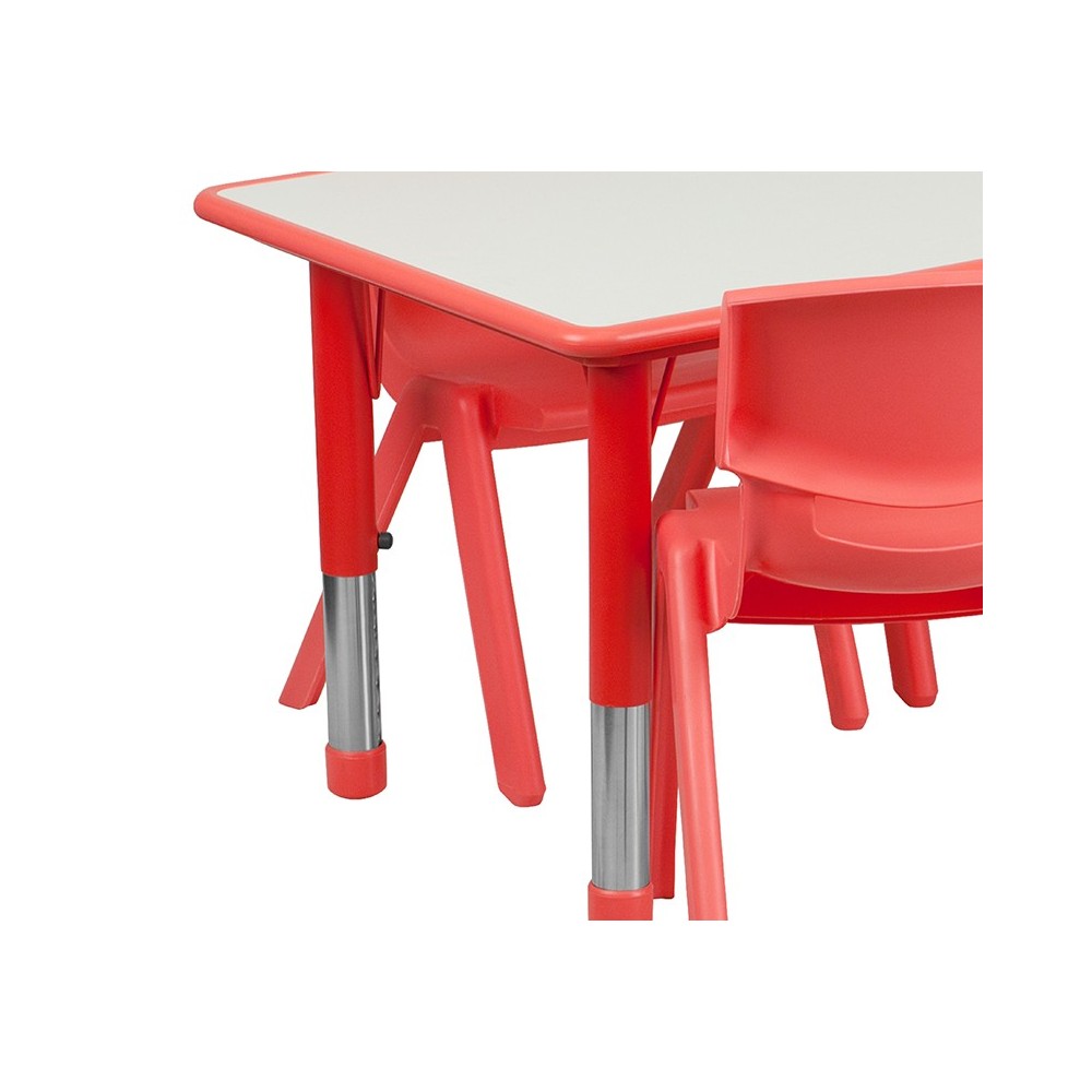 23.625''W x 47.25''L Rectangular Red Plastic Height Adjustable Activity Table Set with 6 Chairs