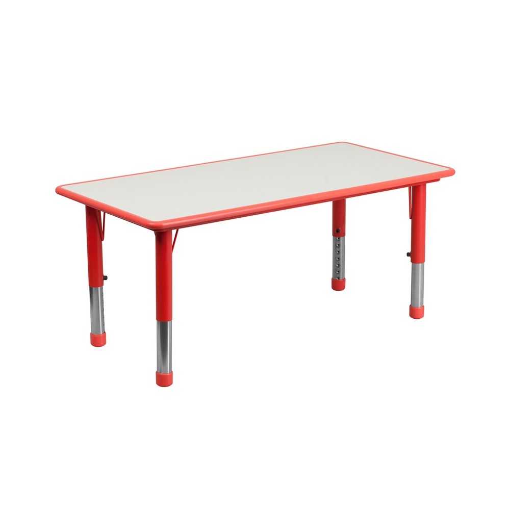 23.625''W x 47.25''L Rectangular Red Plastic Height Adjustable Activity Table with Gray Top