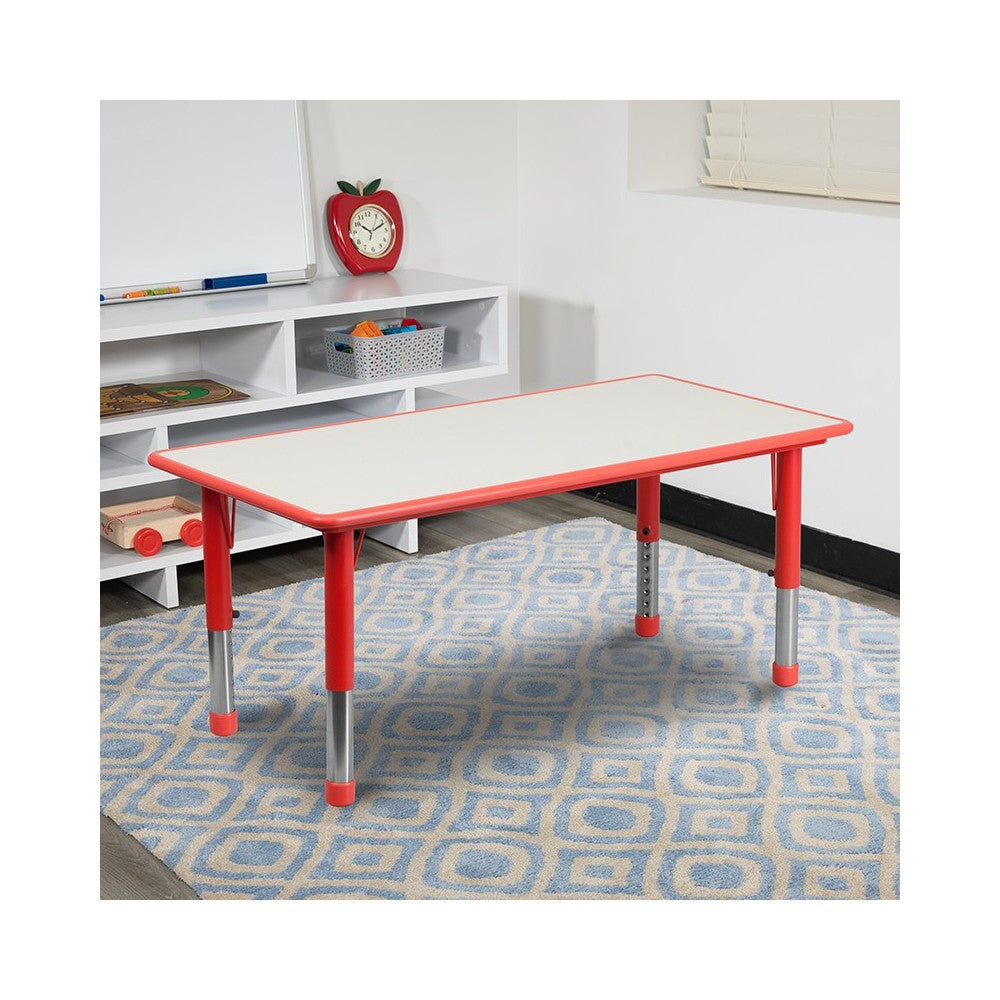 23.625''W x 47.25''L Rectangular Red Plastic Height Adjustable Activity Table with Gray Top