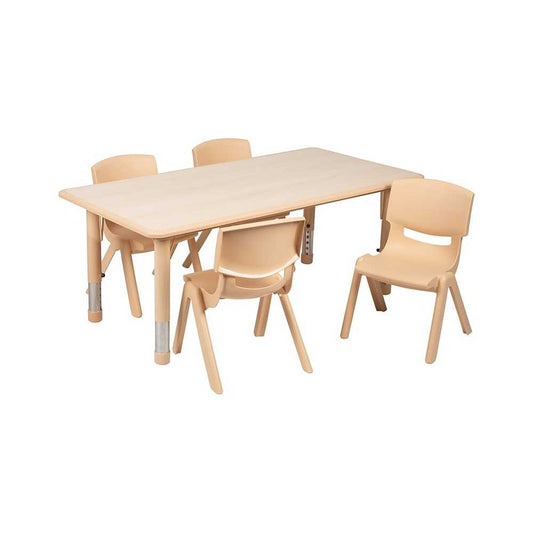 23.625"W x 47.25"L Rectangular Natural Plastic Height Adjustable Activity Table Set with 4 Chairs