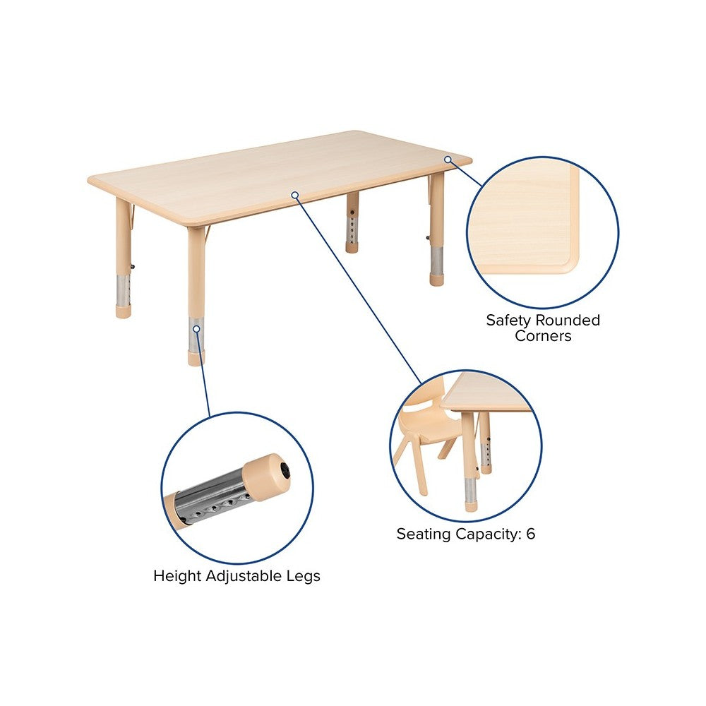 23.625"W x 47.25"L Rectangular Natural Plastic Height Adjustable Activity Table Set with 4 Chairs