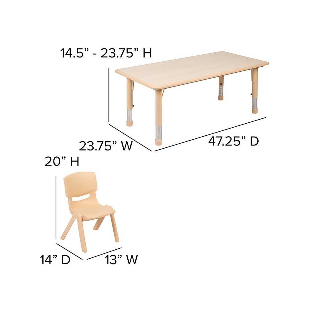 23.625"W x 47.25"L Rectangular Natural Plastic Height Adjustable Activity Table Set with 4 Chairs