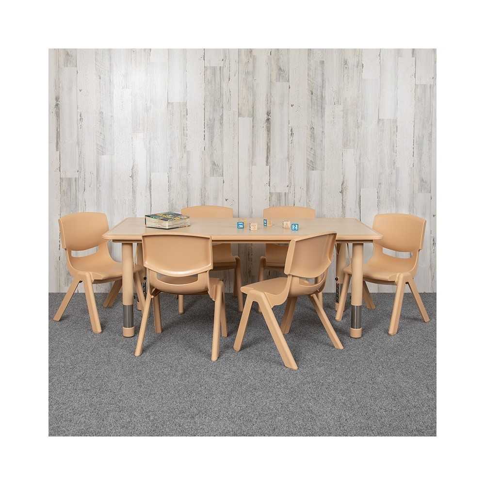 23.625"W x 47.25"L Rectangular Natural Plastic Height Adjustable Activity Table Set with 6 Chairs