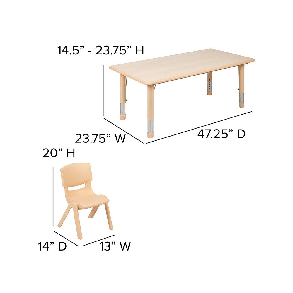 23.625"W x 47.25"L Rectangular Natural Plastic Height Adjustable Activity Table Set with 6 Chairs