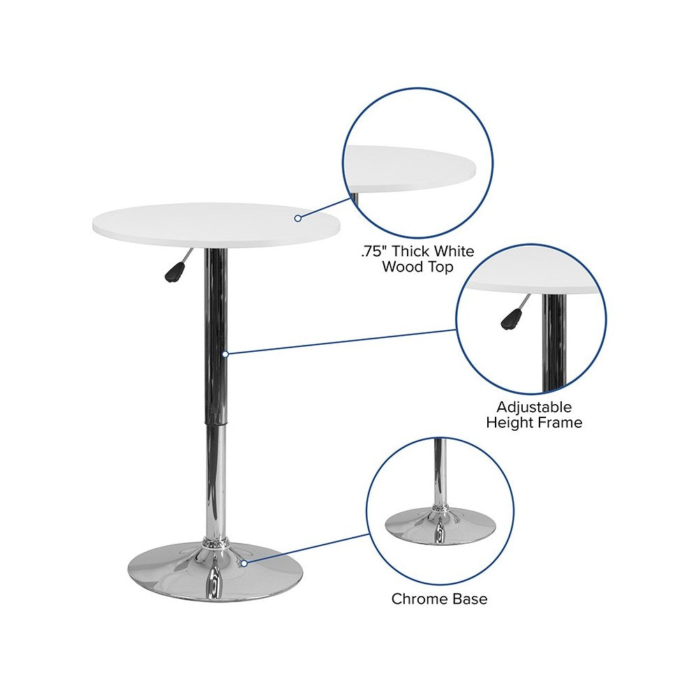 23.75'' Round Adjustable Height White Wood Table (Adjustable Range 26.25'' - 35.75'')