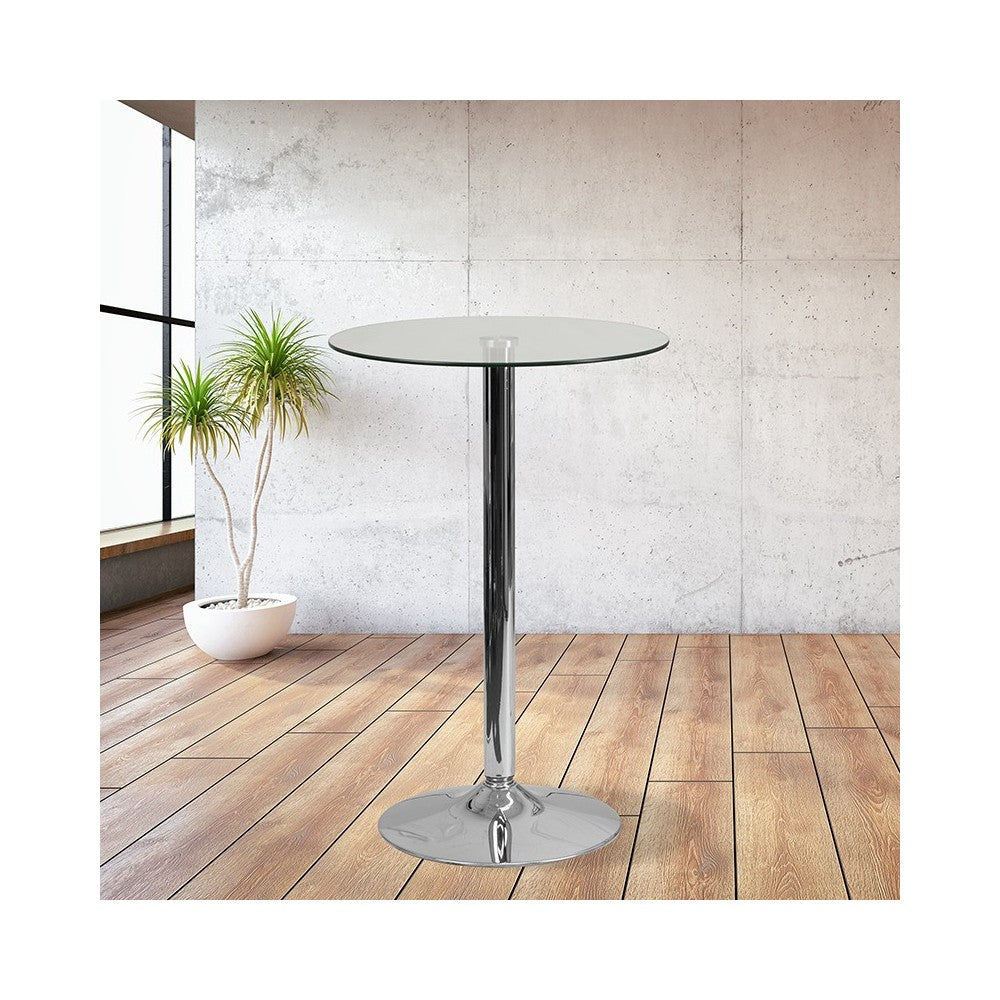 23.75'' Round Glass Table with 41.75''H Chrome Base