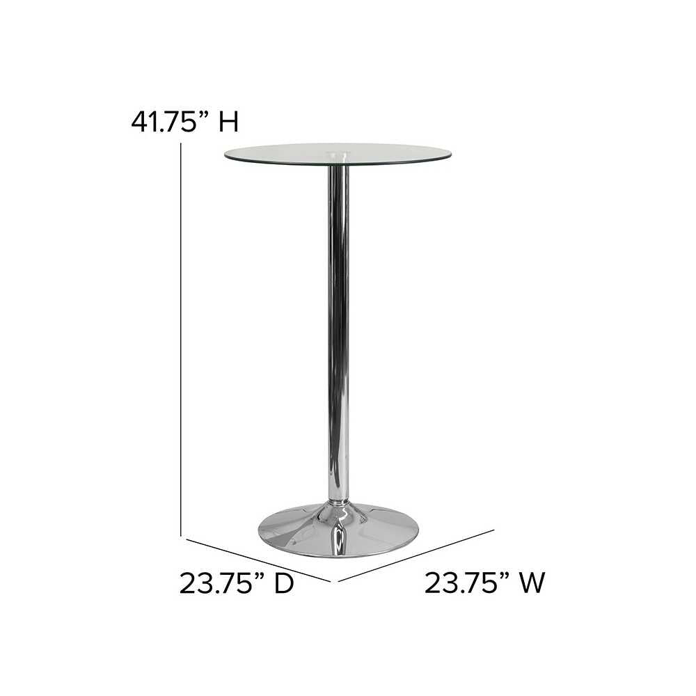 23.75'' Round Glass Table with 41.75''H Chrome Base