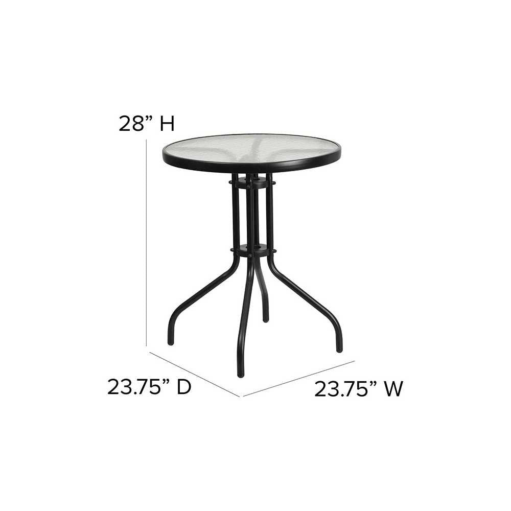 23.75'' Round Tempered Glass Metal Table