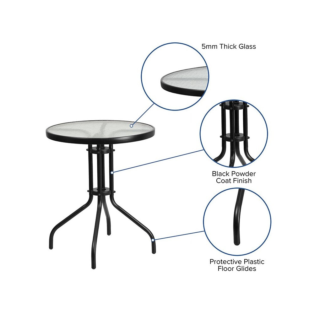 23.75'' Round Tempered Glass Metal Table