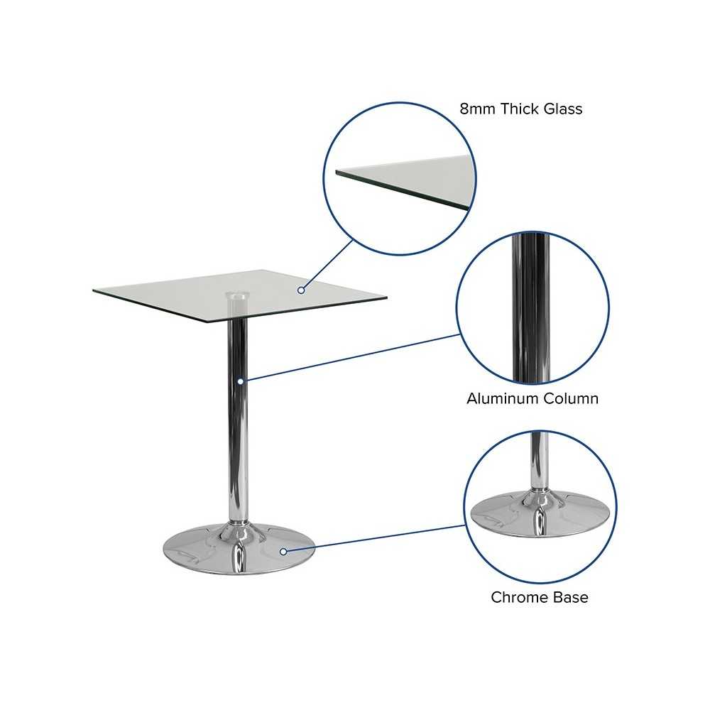 23.75'' Square Glass Table with 30''H Chrome Base