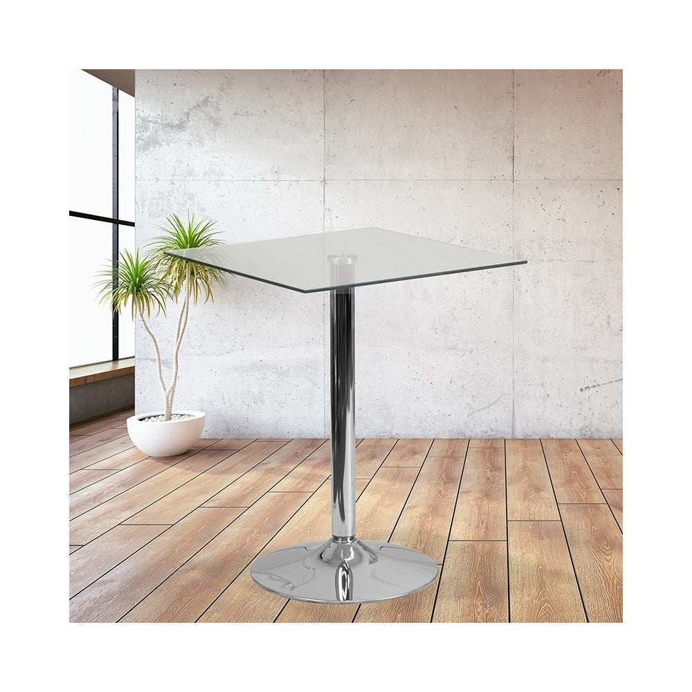 23.75'' Square Glass Table with 30''H Chrome Base