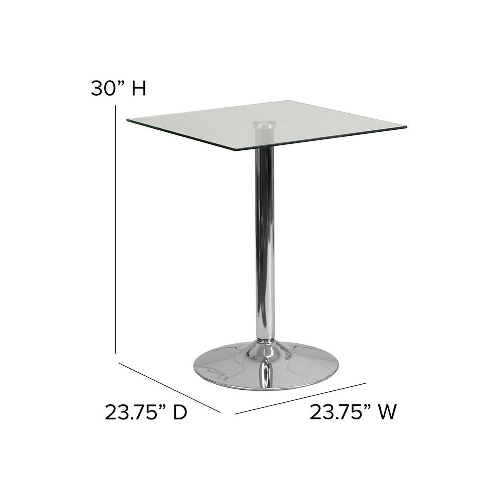 23.75'' Square Glass Table with 30''H Chrome Base