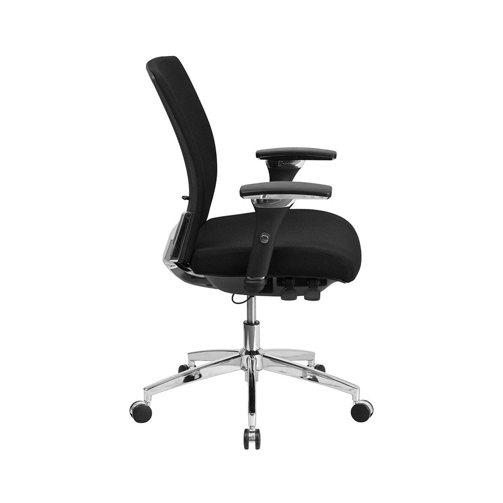 24/7 Intensive Use 300 lb. Rated Black Fabric Multifunction Ergonomic Office Chair with Seat Slider
